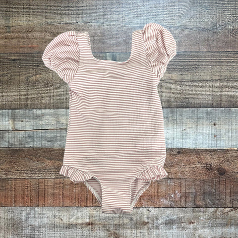 Next Mauve/White Striped Swimsuit - Size 3Y