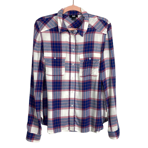 Paige Navy/Pink/White Plaid Button Up- Size M (see notes)