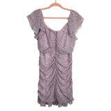 Leela & Lavender Pink Blue Floral Cinched Front Flutter Sleeve Dress- Size L