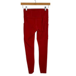 Lululemon Red with Side Pockets Raw Hem Exposed Seams Leggings - Size 4 (Inseam 24.5”)