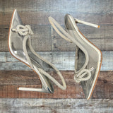 JLO Silver Rhinestone Clear Heeled Sandals- Size 8