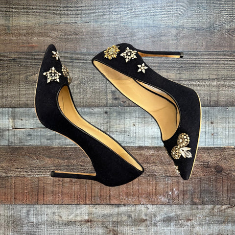 Jimmy Choo Black Floral Print Crystal Embellishment Stilettos- Size 35.5 (see notes)