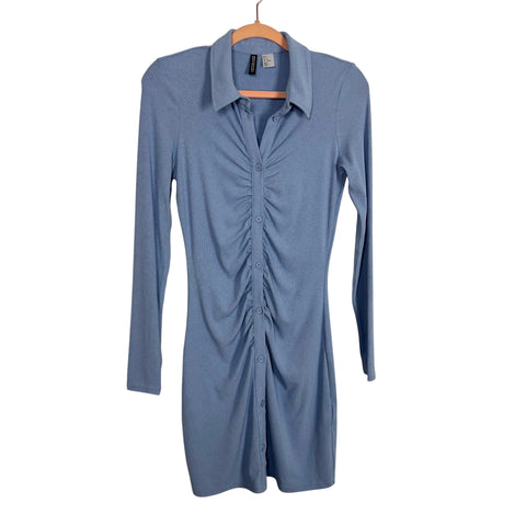 h&m light blue dress Divided H&M Light Blue Ruched Button Up Dress