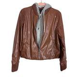 Evereve Cognac Faux Leather Jacket with Removable Knit Hoodie Dickey- Size M (sold out online)