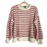 &Merci Cream Pink Print Chenille Sweater- Size S