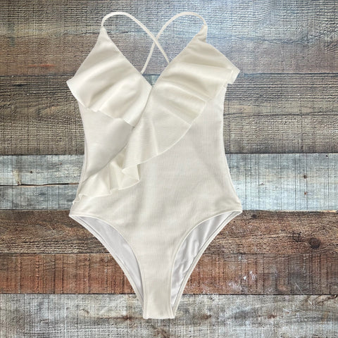 No Brand White Swimsuit - Size ~M (No Size Tag, Fits Like A Medium)