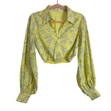 Yellow the Label Butter Toile 100% Linen Balloon Sleeve Elastic Waist Cropped Top- Size XS (sold out online, we have matching shorts)