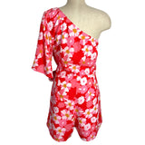 BTFBM Red and Pink Floral Belted One Shoulder Romper NWT- Size XL