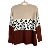 Staccato Beige/Brown/Animal Print Color Block Sweater- Size S