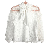 No Brand (Jane Fashion) White Mock Neck Floral Mesh Overlay with Back Tie Top- Size S