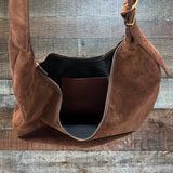 Madewell Dark Brown Suede Cow Leather Zipper Closure Essential Curve Shoulder Bag (sold out online)