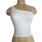 Nikibiki White Ribbed Fitted One Shoulder Top - Size ~XS/S (No Size Tag, Fits Like XS/S - See Notes)