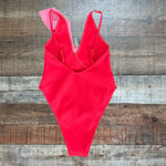 River Island Resort Asymmetric Pink Frill Swimsuit Swimsuit - Size UK 10 (See Notes)