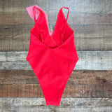 River Island Resort Asymmetric Pink Frill Swimsuit Swimsuit - Size UK 10 (See Notes)