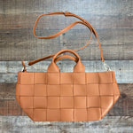 Bostanten Brown Leather Woven Zipper Closure Handbag NWT