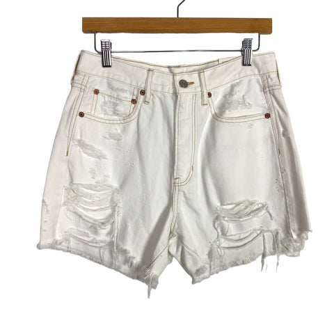 American Eagle Cream 90s Boyfriend Mid-Length Distressed Jean Shorts NWT- Size 6/28W