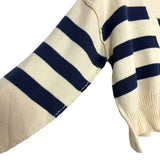 Pink Lily Cream Navy Striped Front Button Sweater Cardigan- Size S