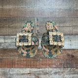 Steve Madden Marika Printed Fabric Sandals with Jeweled Buckle- Size 8