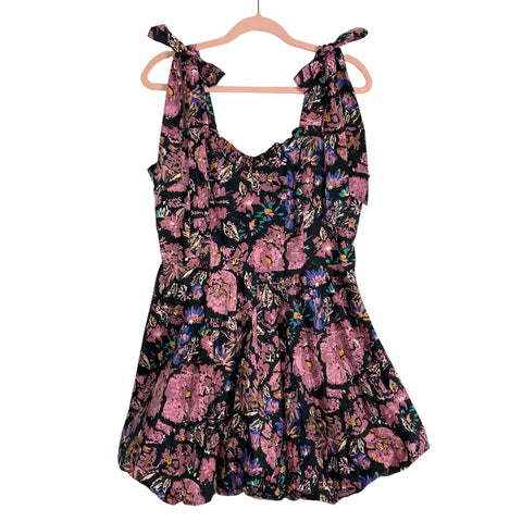Cleobella Black Floral Shoulder Tie Strap Bubble Skirt Dress- Size XL