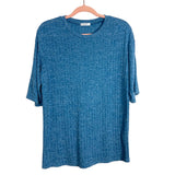Ekouaer Heathered Blue Ribbed Knit Shorts Lounge Set- Size S (sold as set)