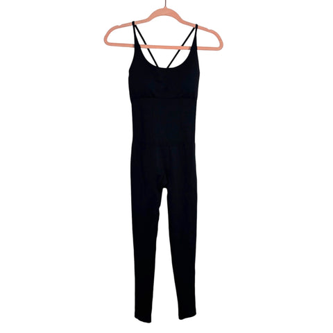 No Brand Black Padded Bra and Back Criss Cross Straps Athletic Jumpsuit- Size S