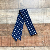No Brand Straw Cinched Liner Tote Bag with Navy and White Polka Dot Scarf