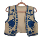 No Brand Tan/Embroidered Blue Flowers Vest - Size S