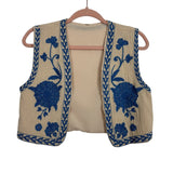 No Brand Tan/Embroidered Blue Flowers Vest - Size S
