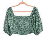 Kikula Green/White Floral Print Front Tie Cropped Top- Size L