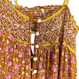 Free People Mustard Floral Button Front Exposed Back Dress- Size S
