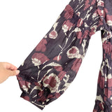 Cleobella Purple Floral Button Front Elastic Waist with Ruffle Smocked Sleeves Dress- Size XL