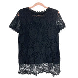 No Brand Black Front Lace Overlay Top- Size S