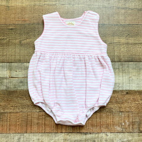 The Beaufort Bonnet Company Pink and White Striped Terry Cloth Bubble- Size 3T