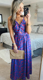No Brand (Cupshe) Blue Pink Floral Front and Back Cutout Dress- Size ~S (fits like a small)