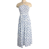 Grace Karin White/Blue Floral Halter/Strapless with Removable Strap Smocked Dress- Size S