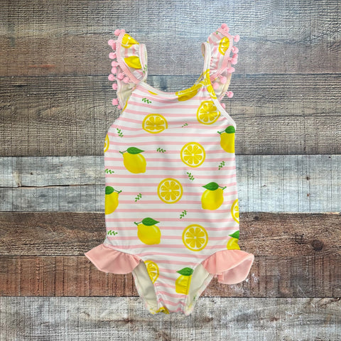 Cecil And Lou Pink Stripe Lemon Swimsuit - Size 2T