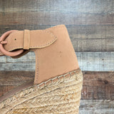 Marc Fisher Tan Alida Leather Espadrille Wedge Sandals- Size 9.5 (see notes)
