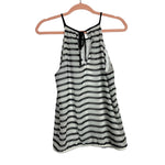 Express White/Black Striped Sheer Overlay Elastic Hem with Back Tie Lined Tank- Size S (see notes)