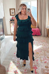 Show Me Your Mumu Emerald Green Ruffle Tiered Front Slit Dress- Size XXL