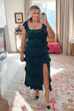 Show Me Your Mumu Emerald Green Ruffle Tiered Front Slit Dress- Size XXL