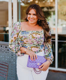 ASTR The Label Floral Sheer Sleeve Smocked Back Top- Size XL (see notes)