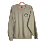 Gildan Beige Smiley Face Katy Sweatshirt- Size L