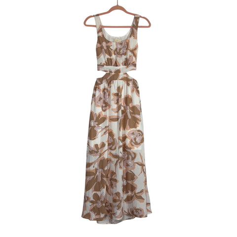 Illa Illa Off White Floral Print Cut Out Dress - Size S