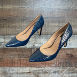 White House Black Market Teal Snakeskin Print Heels- Size 7.5