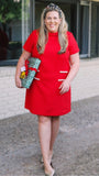 Tuckernuck Red Tweed with Braided Neckline and Pearl Detail Jackie Dress- Size XXXL (sold out online)