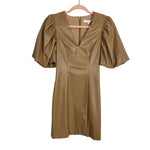 Endless Rose Tan Faux Leather Puff Sleeve Dress NWT - Size XS