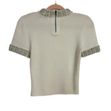 Alice + Olivia Ivory Pearl and Rhinestone Short Sleeve Sweater- Size S
