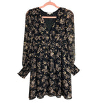 By the River Black Floral with Gold Metallic Leaves and Surplice Top Dress- Size M