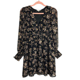 By the River Black Floral with Gold Metallic Leaves and Surplice Top Dress- Size M