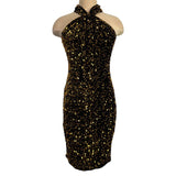 Grace Karin Black Velvet with Gold Sequins Halter Dress NWT- Size S